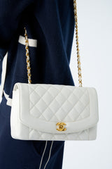 CHANEL vintage Diana white caviar with 24ct gold hardware
